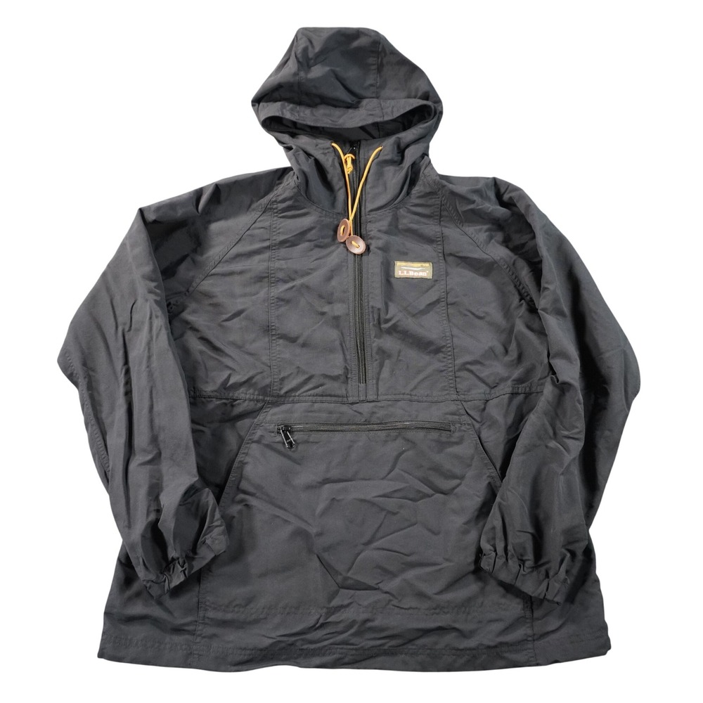 LL Bean Anorak Jacket Mens Large Black Mountain Classic Half Zip Hooded Pullover